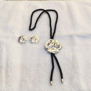 EUC Silver Pansy convertible necklace/pin and earring set.